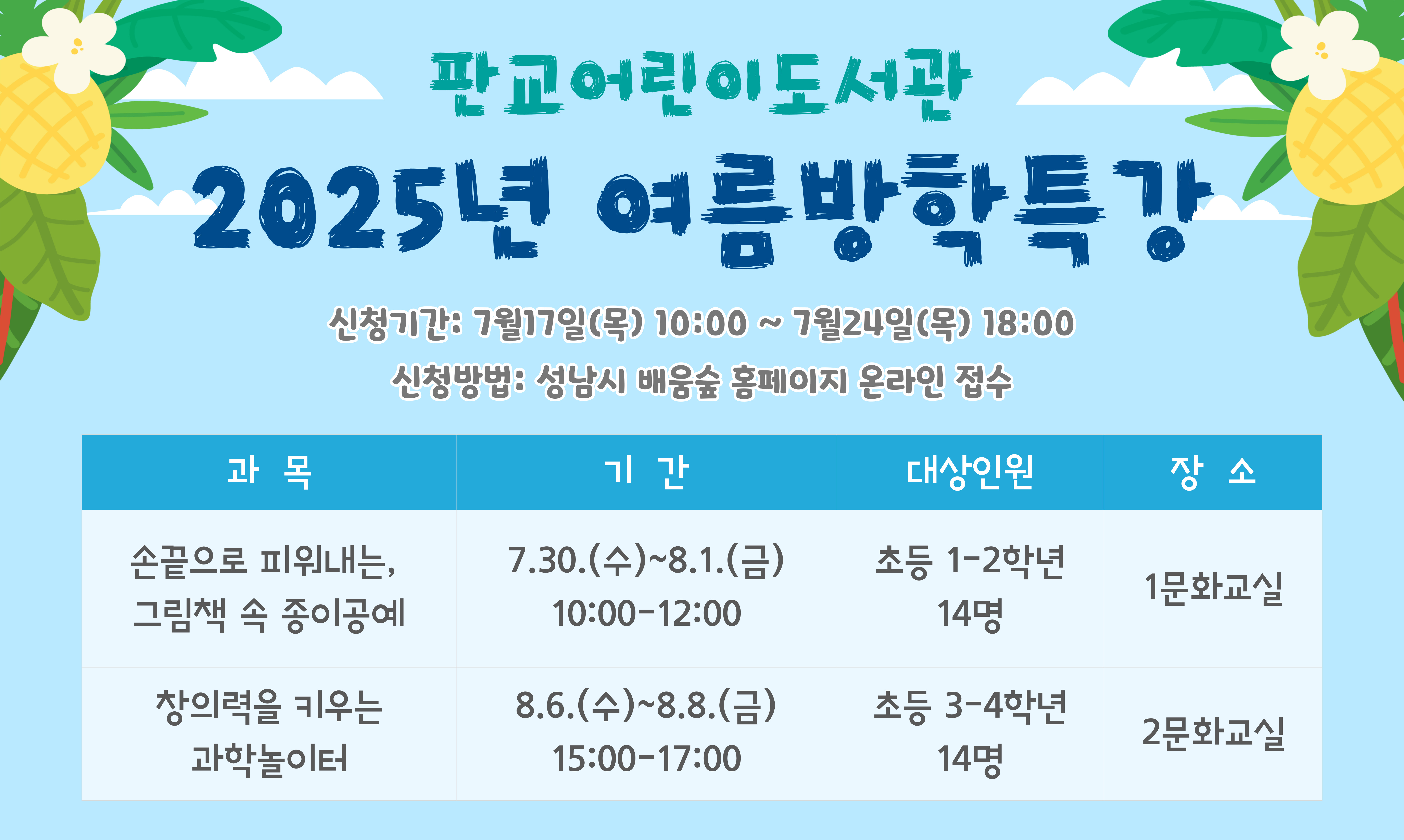 2025년 판교어린이도서관 여름 방학특강